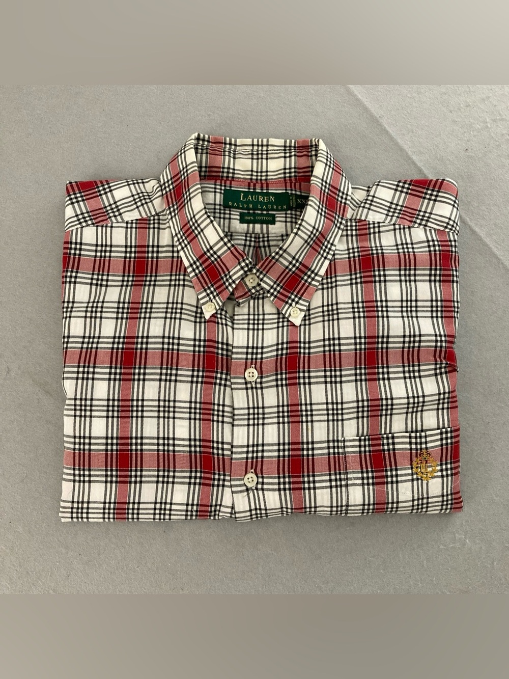 Lauren Ralph Lauren Men's XXL Shirt Plaid Button Down Red White 100% Cotton LRL